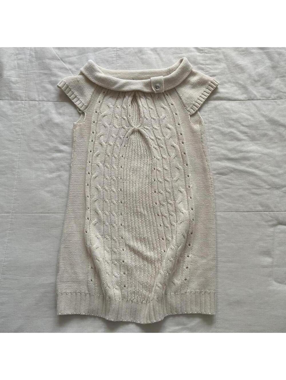 Poof Y2K Cream knit mini sweater dress with collar and button detail